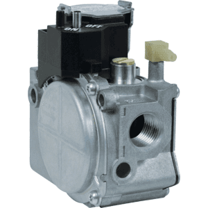 White-Rodgers 36J24-214 universal single-stage combination gas valve, slow-opening, for Hot Surface Ignition (HSI) and Direct Spark Ignition (DSI) systems. 1/2 in x 1/2 in NPT, 24V. Natural gas / LP; includes LP conversion kit (1/2 x 3/8 NPT reducer bushings, regulator set ~3.5 in WC).